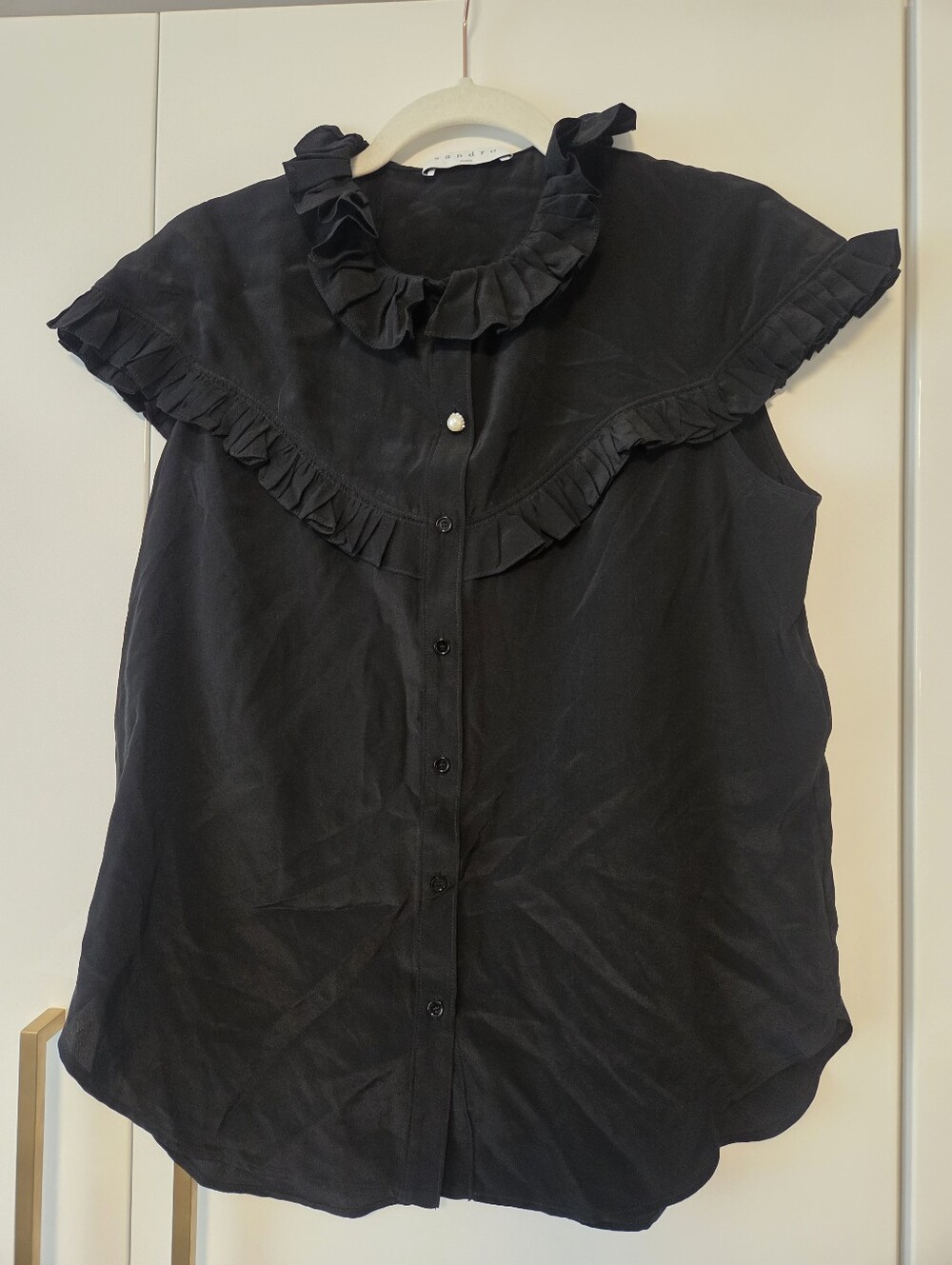Sandro Paris 100% Silk Ruffled Collar Sleeveless Blouse